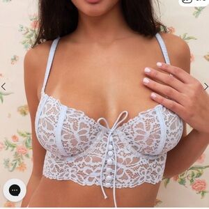 For love and lemons blue Butterfly Lace Underwire Bralette sz 32A
